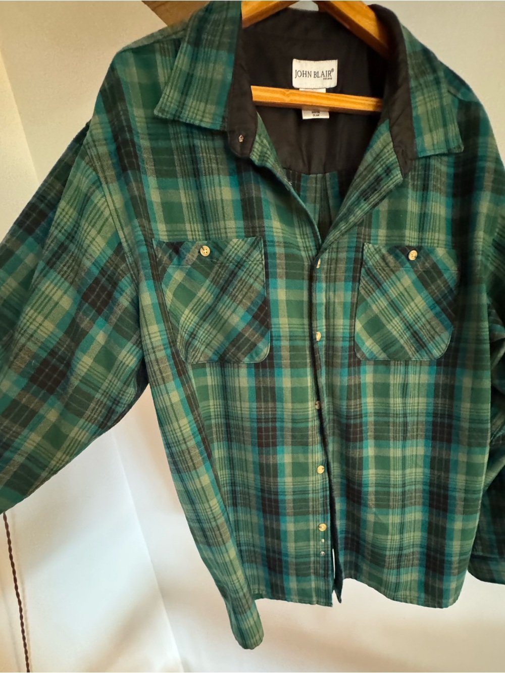 Unisex Oversized John Blair Green Plaid Button-Down Shirt